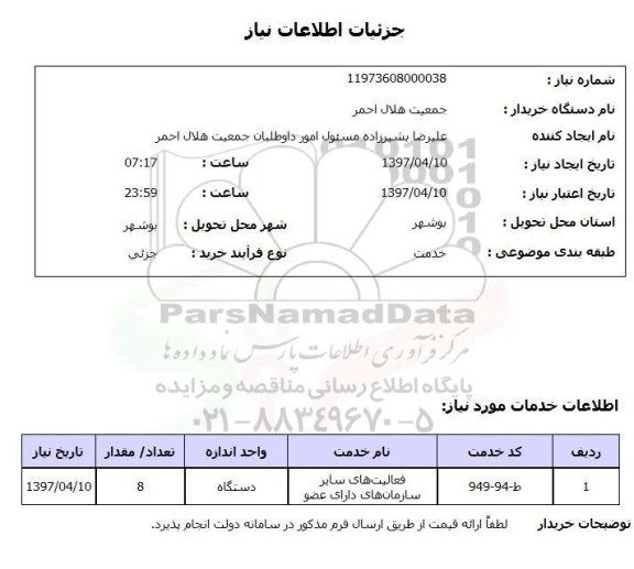 استعلام,استعلام فعالیتهای سایر سازمان های دارای عضو