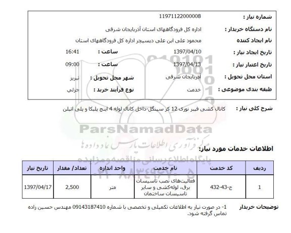 استعلام , استعلام کانال کشی فیبر نوری ....