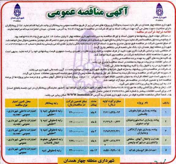 مناقصه عمومی, مناقصه پیاده روسازی، هدایت و انتقال آبهای سطحی...