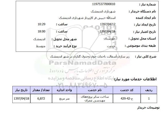 استعلام, زیر سازی، آسفالت، احداث جوی و جدول گذاری 