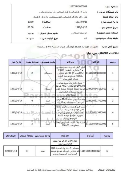 استعلام, استعلام تجهیزات مورد نیاز...