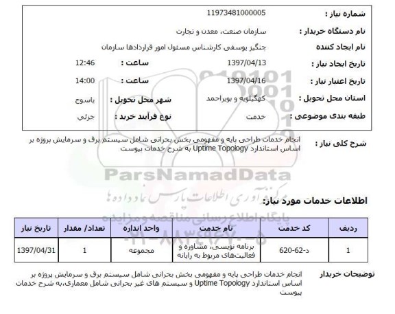 استعلام, استعلام انجام خدمات طراحی پایه و مفهومی...