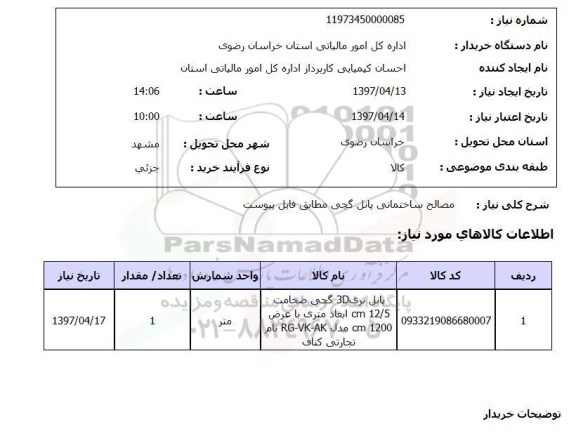 استعلام, مصالح ساختمانی پانل گچی