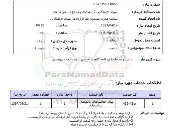 استعلام , ساماندهی و مرمت قلعه