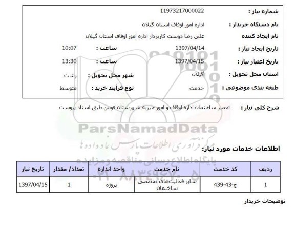 استعلام, تعمیرات ساختمان