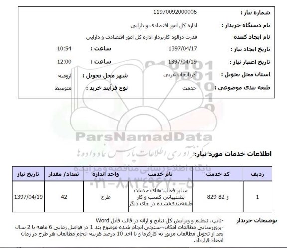 استعلام, استعلام سایر فعالیت های خدمات  پشتیبانی کسب و کار  طبقه بندی نشده در جای دیگر...