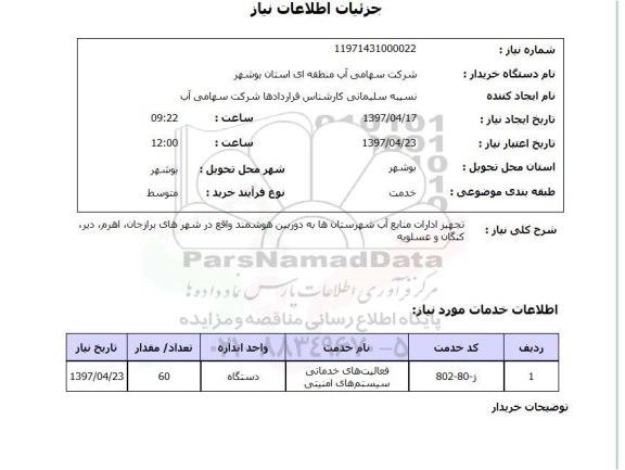 استعلام,تجهیز ادارات منابع آب شهرستان ها...