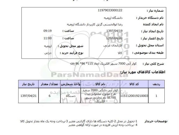 استعلام , استعلام کولر آبی 7000 سپهر الکتریک ...