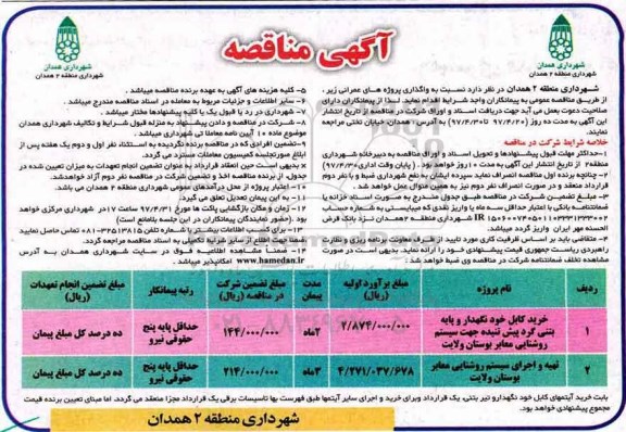 آگهی مناقصه , مناقصه خرید کابل خود نگهدار 