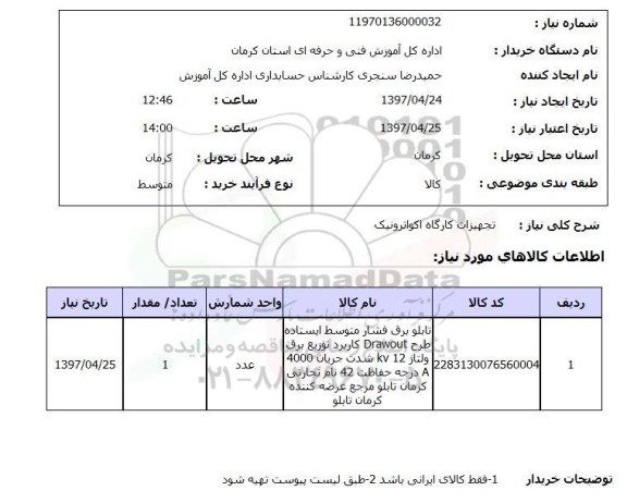 استعلام, استعلام تجهیزات کارگاه اکواترونیک