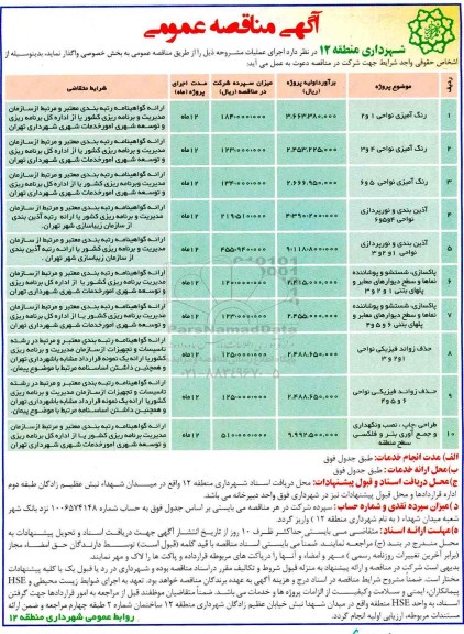 مناقصه , مناقصه رنگ آمیزی نواحی 1 و 2 ...