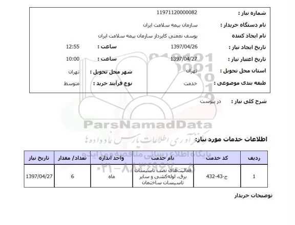 استعلام, فعالیت های نصب تاسیسات برق، لوله کشی و سایر تاسیسات ساختمان