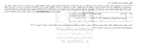 آگهی مناقصه ، مناقصه بازسازی شبکه توزیع اب شهر 