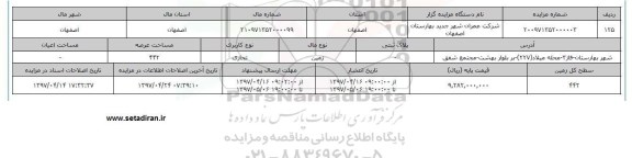 مزایده زمین کاربری تجاری مساحت 442مترمربع شهر بهارستان