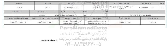 مزایده زمین کاربری تاسیسات و تجهیزات شهری عرصه 1808.58متر 