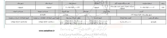 مزایده زمین کاربری ورزشی عرصه 517.59متر 