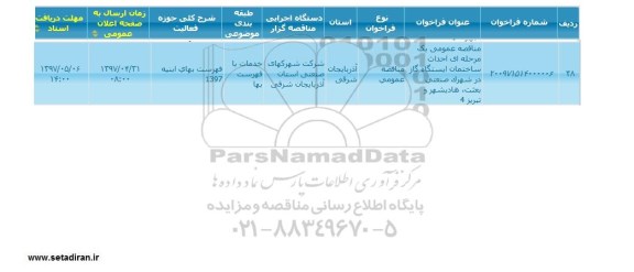 مناقصه احداث ساختمان ایستگاه گاز