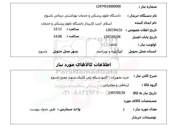 استعلام, خرید تجهیزات - اکتیو شبکه 