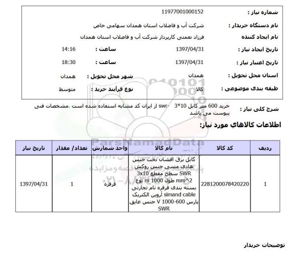 استعلام, استعلام خرید کابل ...