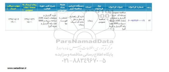 مناقصه عمومی , مناقصه خرید گاردریل و متعلقات