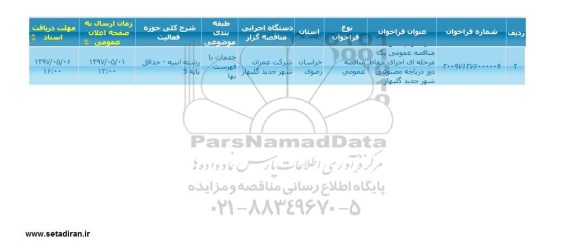 مناقصه فراخوان, مناقصه فراخوان اجرای حفاظ دور دریاچه مصنوعی 