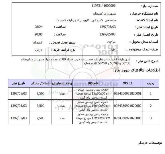 استعلام, استعلام خرید جدول بتنی...