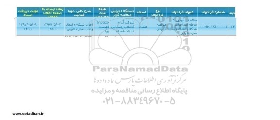 فراخوان , فراخوان اجرای شبکه و انتقال و نصب مخزن هوایی 