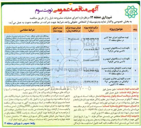 مناقصه ، مناقصه تهیه مصالح و اجرای خط کشی در سطح منطقه ... (نوبت سوم)