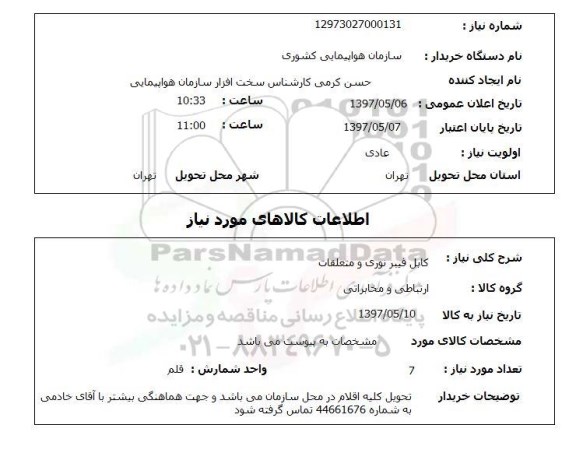 استعلام,استعلام کابل فیبر نوری و متعلقات