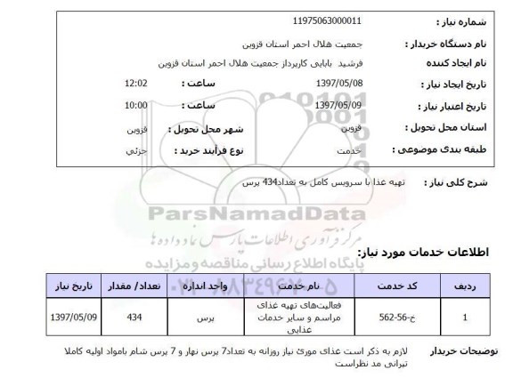 استعلام, استعلام تهیه غذا با سرویس کامل...