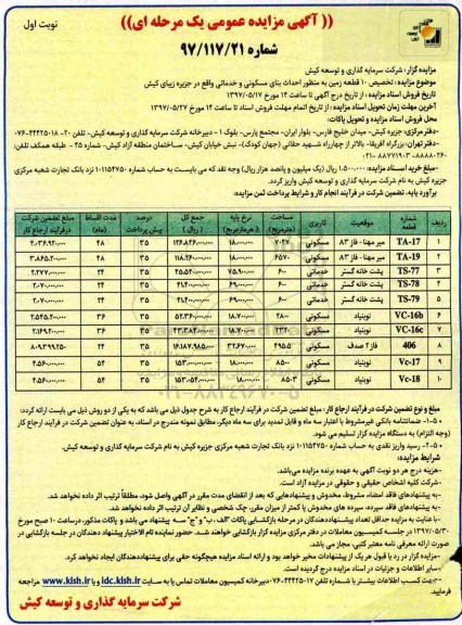 مزایده,مزایده تخصیص ده قطعه زمین به منظور احداث بنای مسکونی و خدماتی 