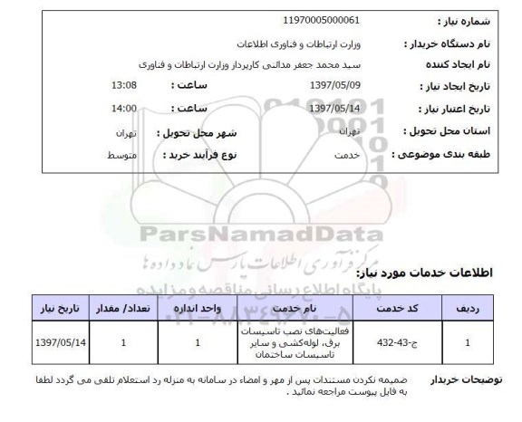 استعلام, ​فعالیت های نصب تاسیسات برق، لوله کشی و سایر تاسیسات ساختمان