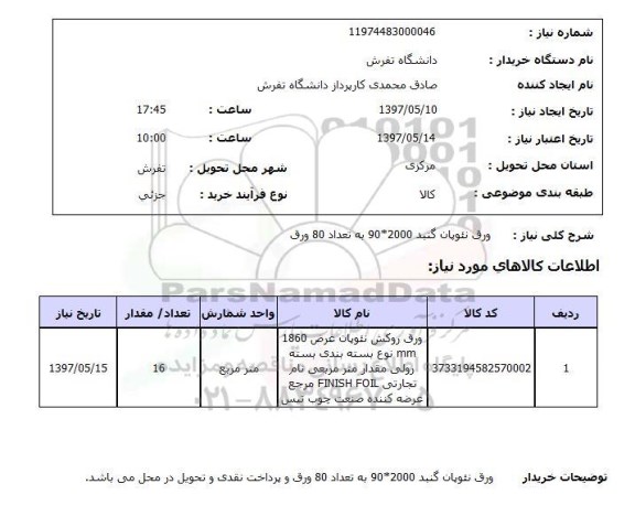 استعلام, ورق نئوپان گنبد 2000*90 به تعداد 8 ورق 