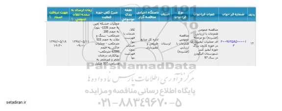 مناقصه , مناقصه عملیات آبخیزداری در حوزه کارون بزرگ