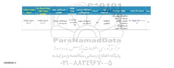 مناقصه عملیات تکمیل ساختمان جدیدالاحداث 