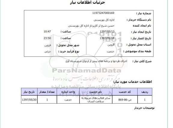 استعلام, اجرای طرح ها و برنامه های پیش از ازدواج، ...