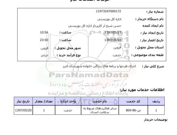 استعلام, اجرای طرح ها و برنامه های زندگی خانواده 