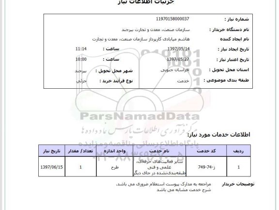 استعلام, ​سایر فعالیت های حرفه ای، علمی و فنی طبقه بندی نشده در جای دیگر