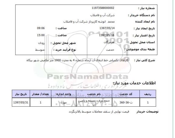 استعلام, کارهای تکمیلی خط انتقال آب از چاه