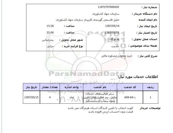 استعلام, خرید خدمات مشاوره مالی