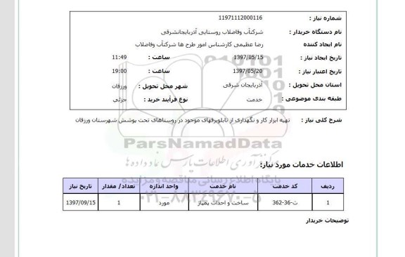 استعلام, استعلام تهیه ابزار  کار و نگهداری از تابلو برقهای  ..