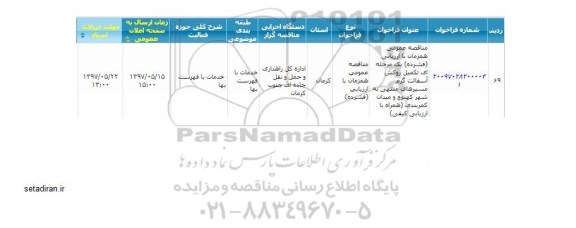 مناقصه عمومی همزمان ارزیابی فشرده یک مرحله ای تکمیل روکش آسفالت گرم مسیرهای