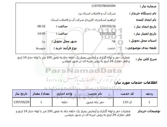 استعلام, عملیات حفر و لوله گذاری و آزمایش پمپاژ یک حلقه چاه 