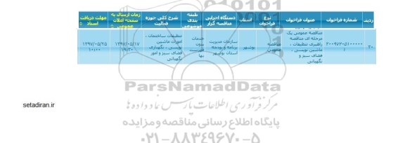 مناقصه ، مناقصه راهبری تنظیفات، ماشین نویسی، فضای سبز و نگهبانی 