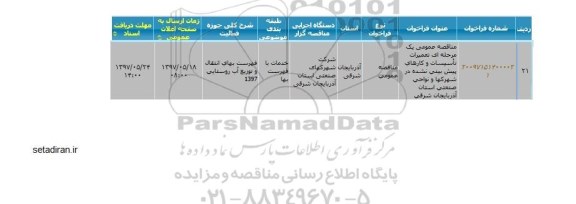 مناقصه تعمیرات تاسیسات و کارهای پیش بینی نشده