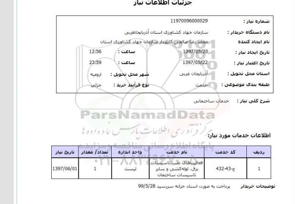 استعلام, استعلام خدمات ساختمانی