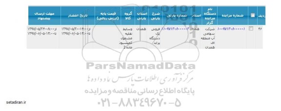 مزایده, مزایده فروش یک دستگاه پراید