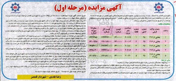 مزایده,مزایده 5 قطعه زمین تحت پلاکهای ثبتی