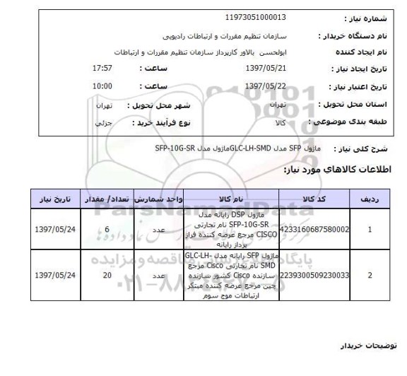 استعلام, استعلام ماژول SFP ...