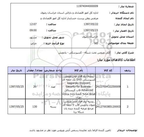 استعلام,  آنتی ویروس تحت شبکه - کسپرسکی - پادویش 